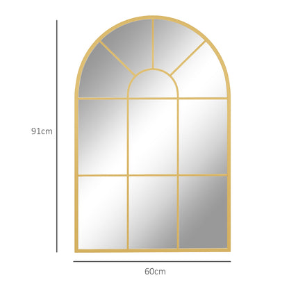 HOMCOM Modern Arched Wall Mirror, 91 x 60 cm Window Mirrors for Living Room, Bedroom, Gold Tone 