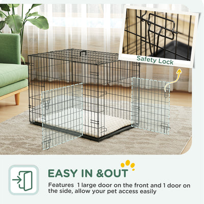 PawHut Foldable Dog Crate with 2 Doors with Tray, Soft Cushion, for Small Dogs, 76 x 53 x 60, Black 