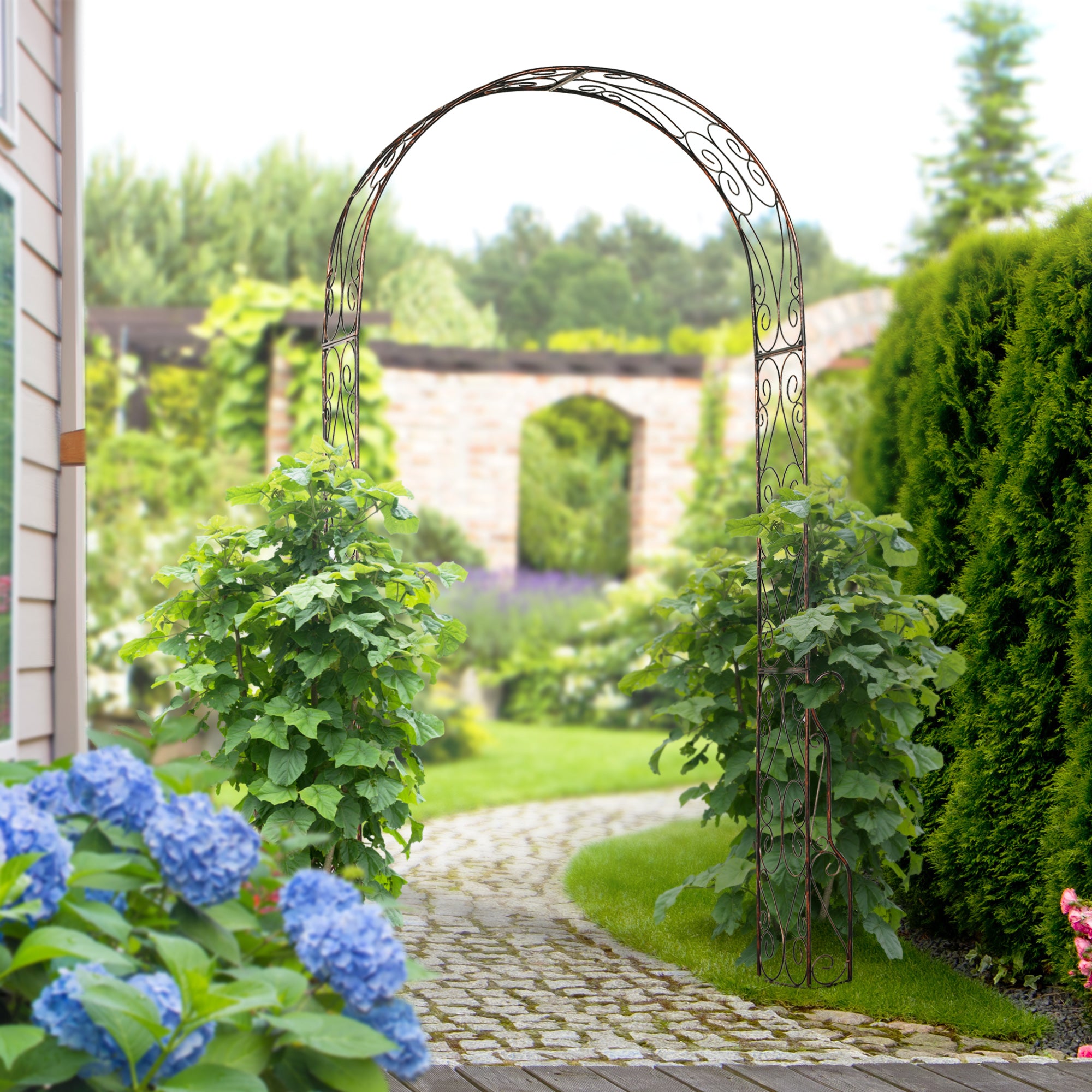 Outsunny Metal Garden Arch Trellis, Decorative Arbour Archway for Walkway Path Ceremony Wedding Party, 120 x 30 x 226cm 