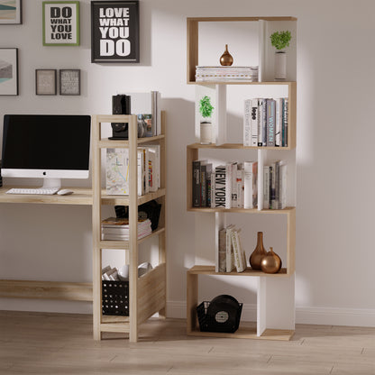 HOMCOM 5-tier Bookcase Storage Display Shelving S Shape design Unit Divider Natural 