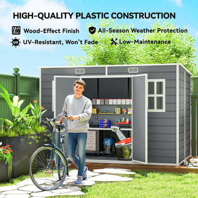 Outsunny 10 x 6 ft Resin Garden Shed, Outdoor Storage Shed with Floor, Windows, Lockable Doors and Vents, Grey 
