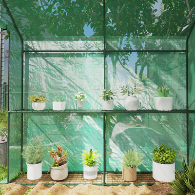Outsunny 120 x 186cm Walk-In Greenhouse, with Shelves - Green 