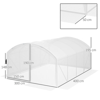 Outsunny Polytunnel Greenhouse Walk-in Grow House with UV-resistant PE Cover, Door, Galvanised Steel Frame, 4 x 3 x 2m, White 