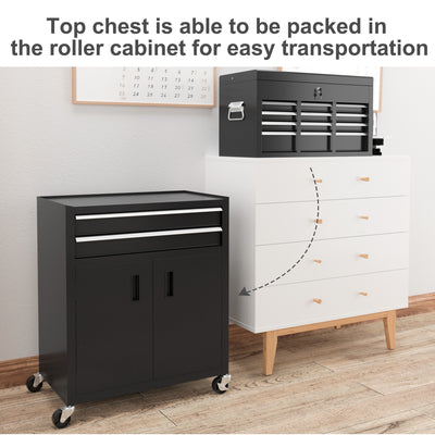 HOMCOM Portable Tool Box, Metal Tool Chest on Wheels with 6 Drawers for Garage and Workshop, Black 