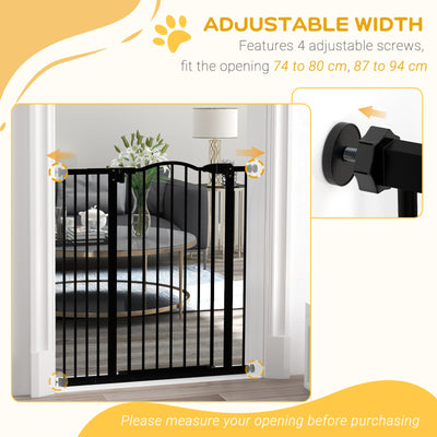 PawHut Pressure Fit Dog Stair Gate No Drilling Safety Gate Auto Close for Doorways, Hallways, 74-94cm Adjustable, 94cm Tall, Black 