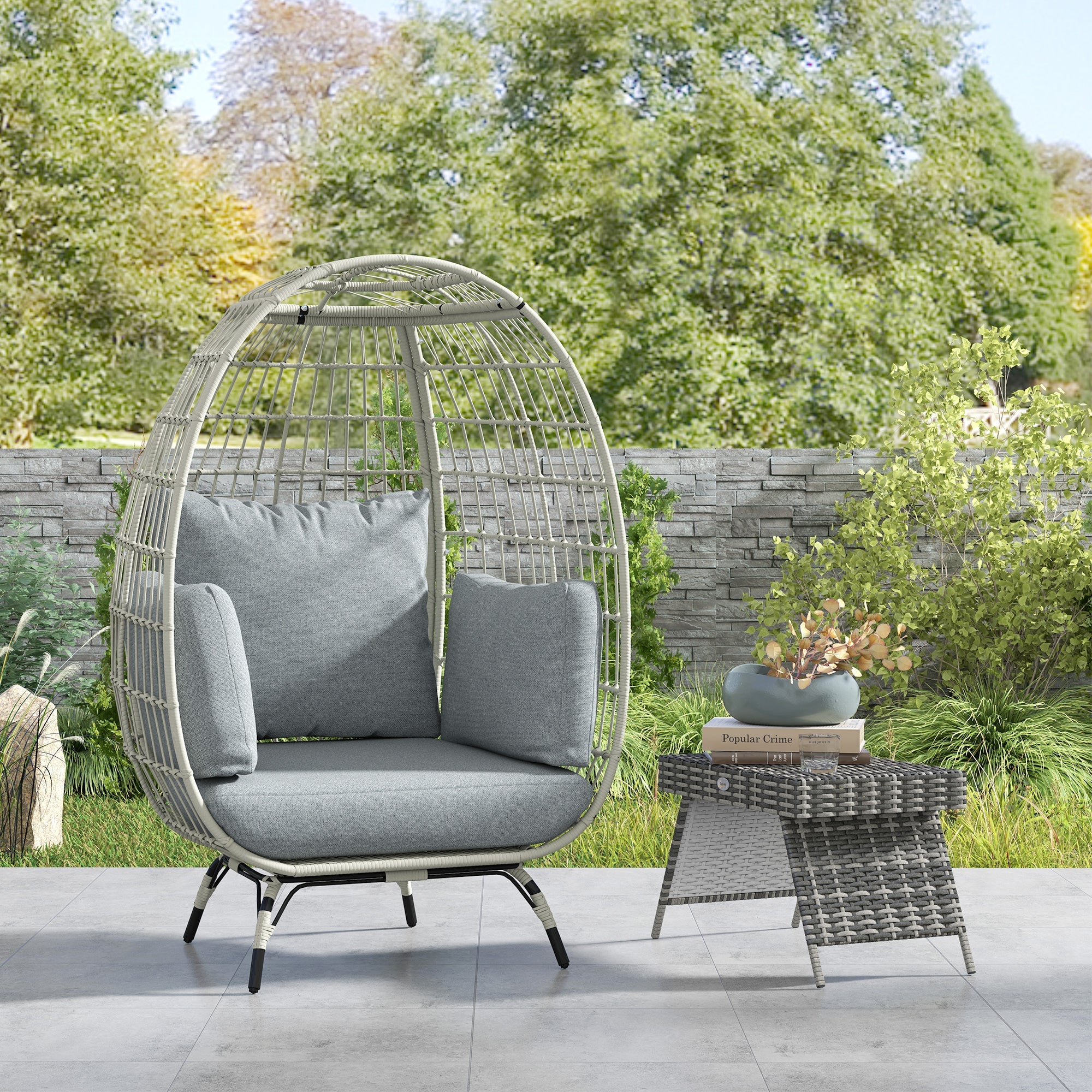 Outsunny Rattan Egg Chair with Cushions and Pillows, Charcoal Grey 