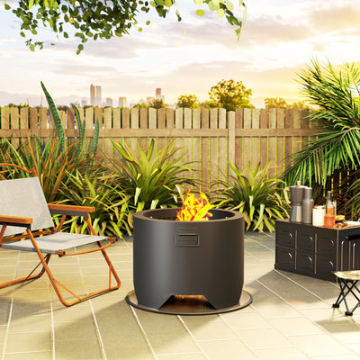 Outsunny Outdoor Round Fire Pit with Lid and Fire Poker - Black 
