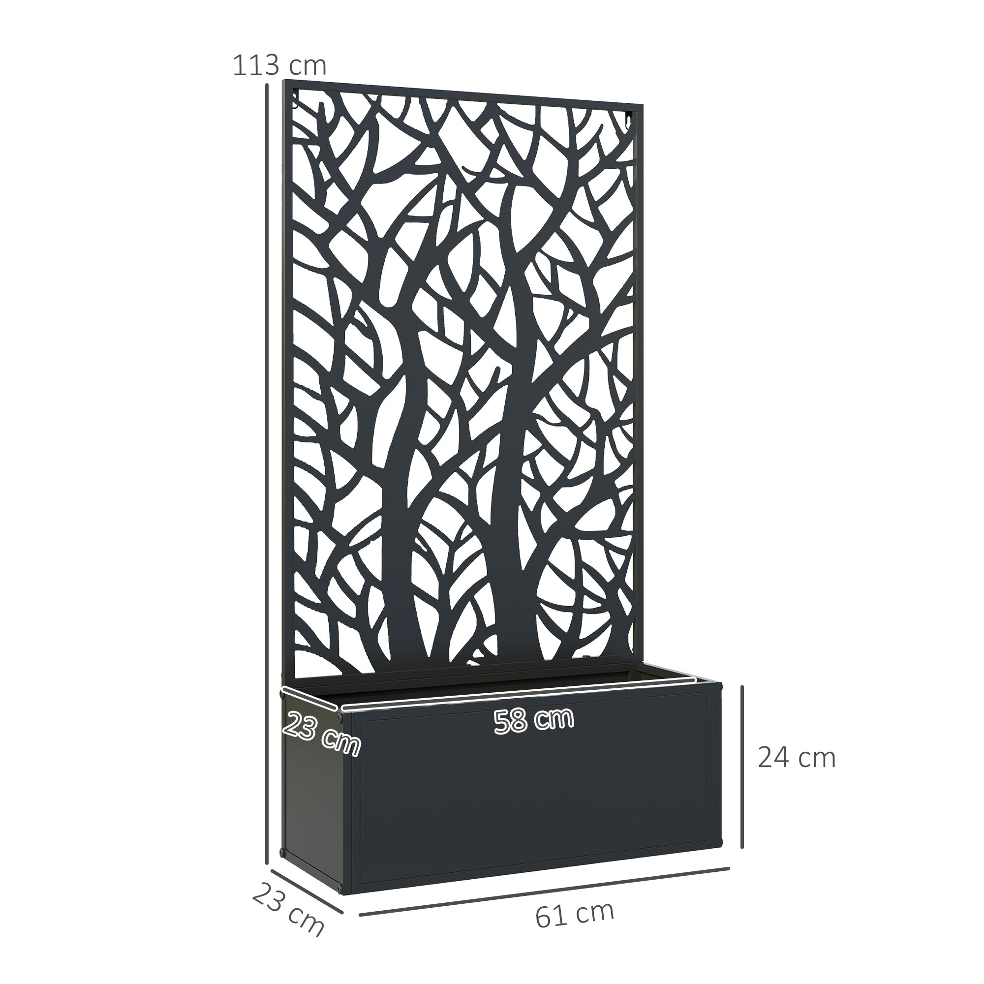 Outsunny Outdoor Metal Planter, with Back Trellis - Black 