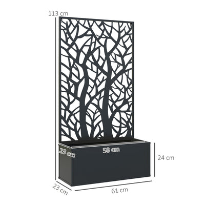 Outsunny Outdoor Metal Planter, with Back Trellis - Black 