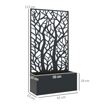 Outsunny Outdoor Metal Planter, with Back Trellis - Black 