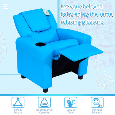 HOMCOM Kids Recliner Chair, PU Leather with Adjustable Backrest, Footrest, Padded Headrest, Blue 