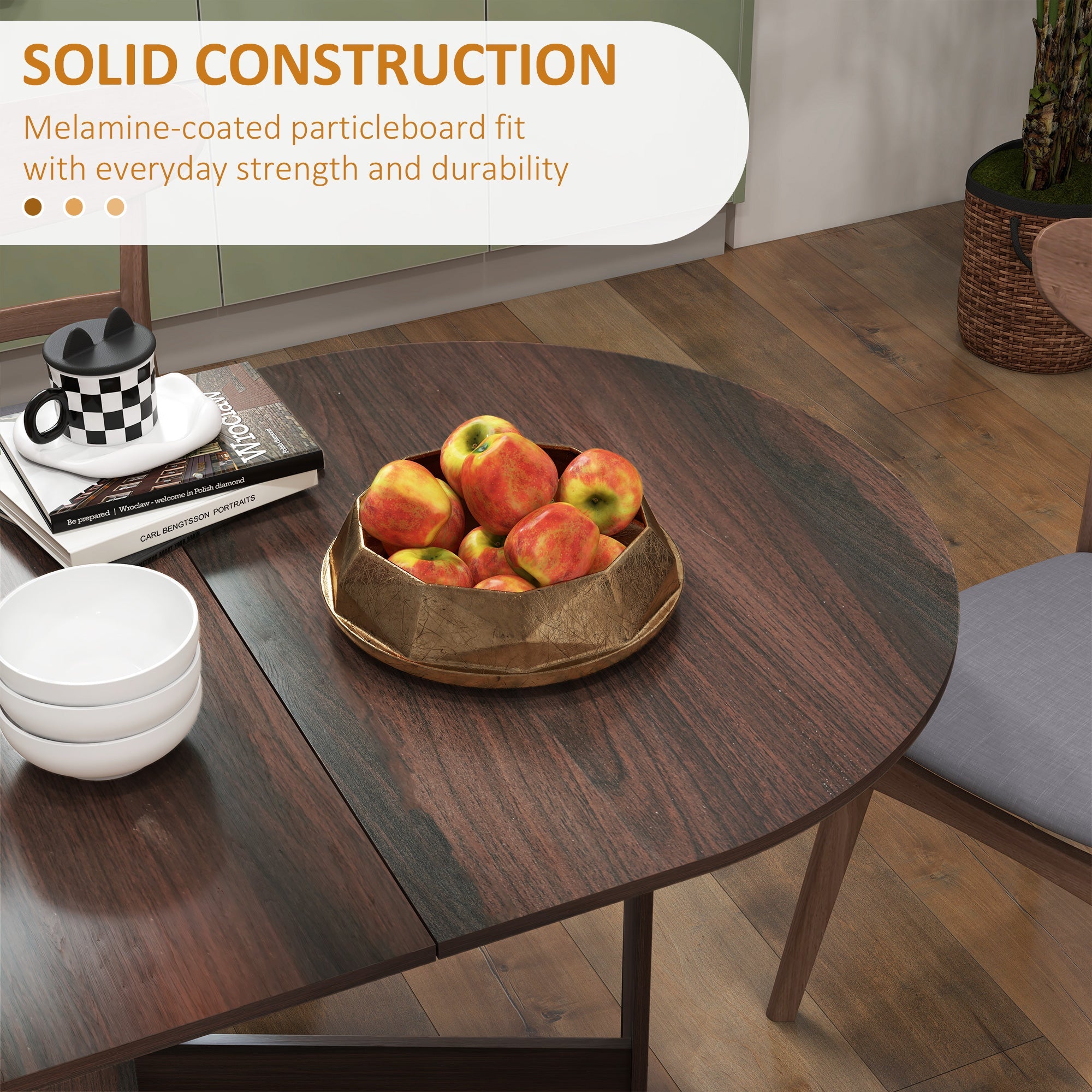 HOMCOM Folding Dining Table, Drop Leaf Table for Small Spaces, Oval Tabletop for Dining Room, Chocolate Wood Effect 