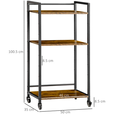 HOMCOM 3-Tier Printer Stand, Utility Cart, Rolling Trolley with Adjustable Shelves with Lockable Wheels for Home Office, Rustic Brown 