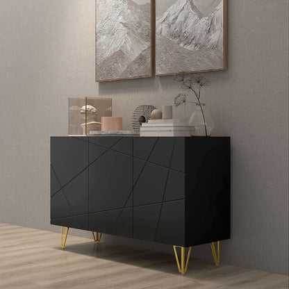 HOMCOM Modern Luxe High Gloss Sideboard with Golden Hairpin Legs, Black 