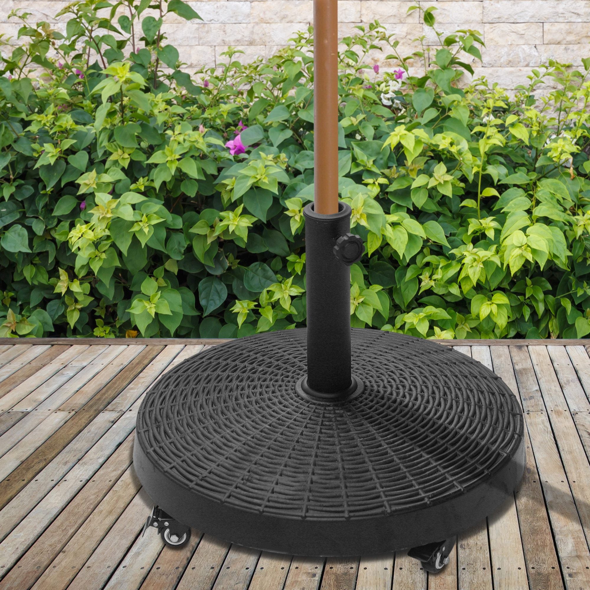 Outsunny 22.7kg Resin Patio Parasol Base Umbrella Stand Weight Deck Garden Sunshade Holder Round w/ Wheels Brakes Outdoor 