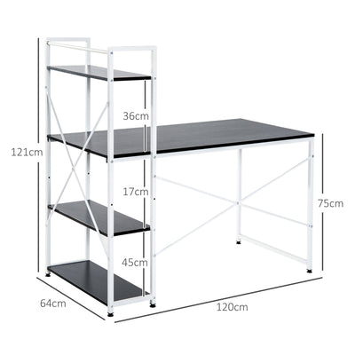 HOMCOM Computer Desk with Storage Shelves on Left or Right, Industrial Reversible Writing Desk for Home Office, Study, Easy Assembly, 120 x 64 x 121cm, Black and White 