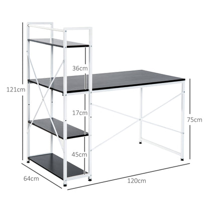 HOMCOM Computer Desk with Storage Shelves on Left or Right, Industrial Reversible Writing Desk for Home Office, Study, Easy Assembly, 120 x 64 x 121cm, Black and White 
