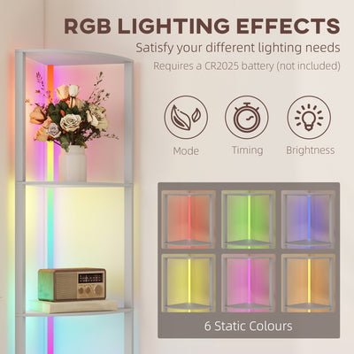 HOMCOM RGB LED Floor Lamp with Shelves, 5-Tier Dimmable Standing Lamp with Adjustable Brightness and Remote Control, Modern Corner Display Shelf Unit for Living Room Bedroom Office, Grey 