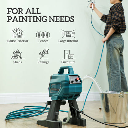 HOMCOM Airless Paint Sprayer, Thinning-Free, Electric Fence Paint Sprayer for Exterior and Interior DIY Painting Projects, Wall Spray Gun Machine, Household Use, 1.5L/min, 200 Bar, 7.5 m Hose 