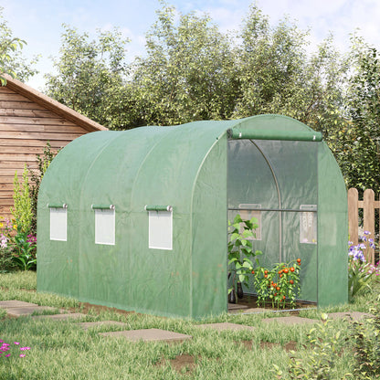 Outsunny Walk-in Polytunnel Greenhouse, Outdoor Garden Tunnel Greenhouse Tent with Zipped Roll-Up Door and 6 Mesh Windows, 3 x 2M 