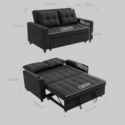 HOMCOM Two-Seater Pull-Out Sofa Bed - Black 