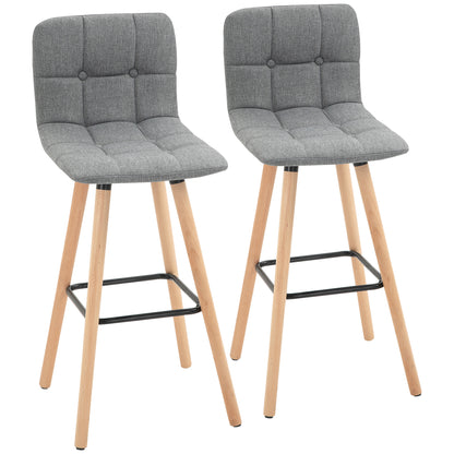 HOMCOM Bar stool Set of 2 Armless Button-Tufted Counter Height Bar Chairs with Wood Legs & Footrest, Grey 