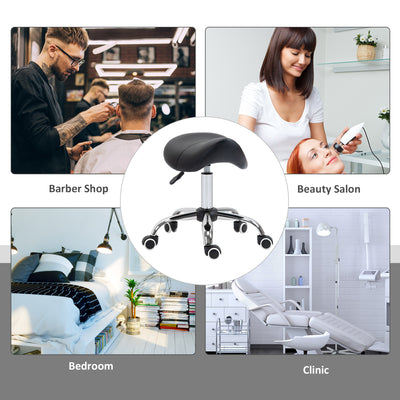 HOMCOM Cosmetic Stool 360° Rotate Height Adjustable Salon Massage Spa Chair Hydraulic Rolling Faux Leather Saddle Stool Mobility, Black 
