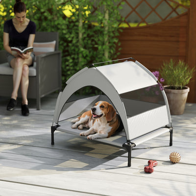 PawHut Portable Elevated Dog Bed with Removable Canopy, Cooling Raised Pet Cot for Small Medium Dogs, 76 x 61 x 60 cm 