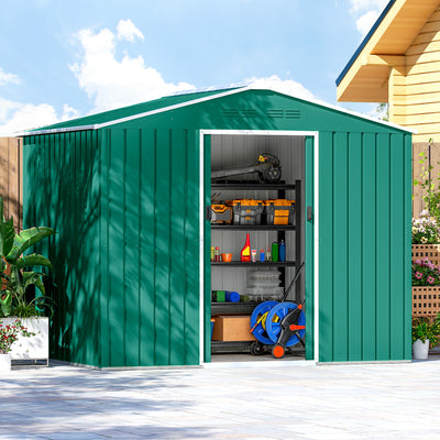 Outsunny 8 x 6ft Galvanised Steel Shed, with Double Door - Green 