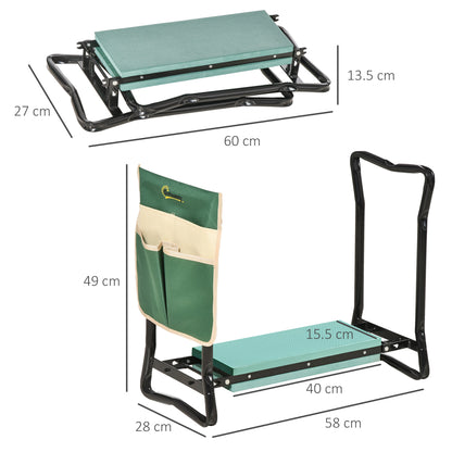Outsunny Steel Frame Padded Garden Kneeler, with Tool Bag - Green 