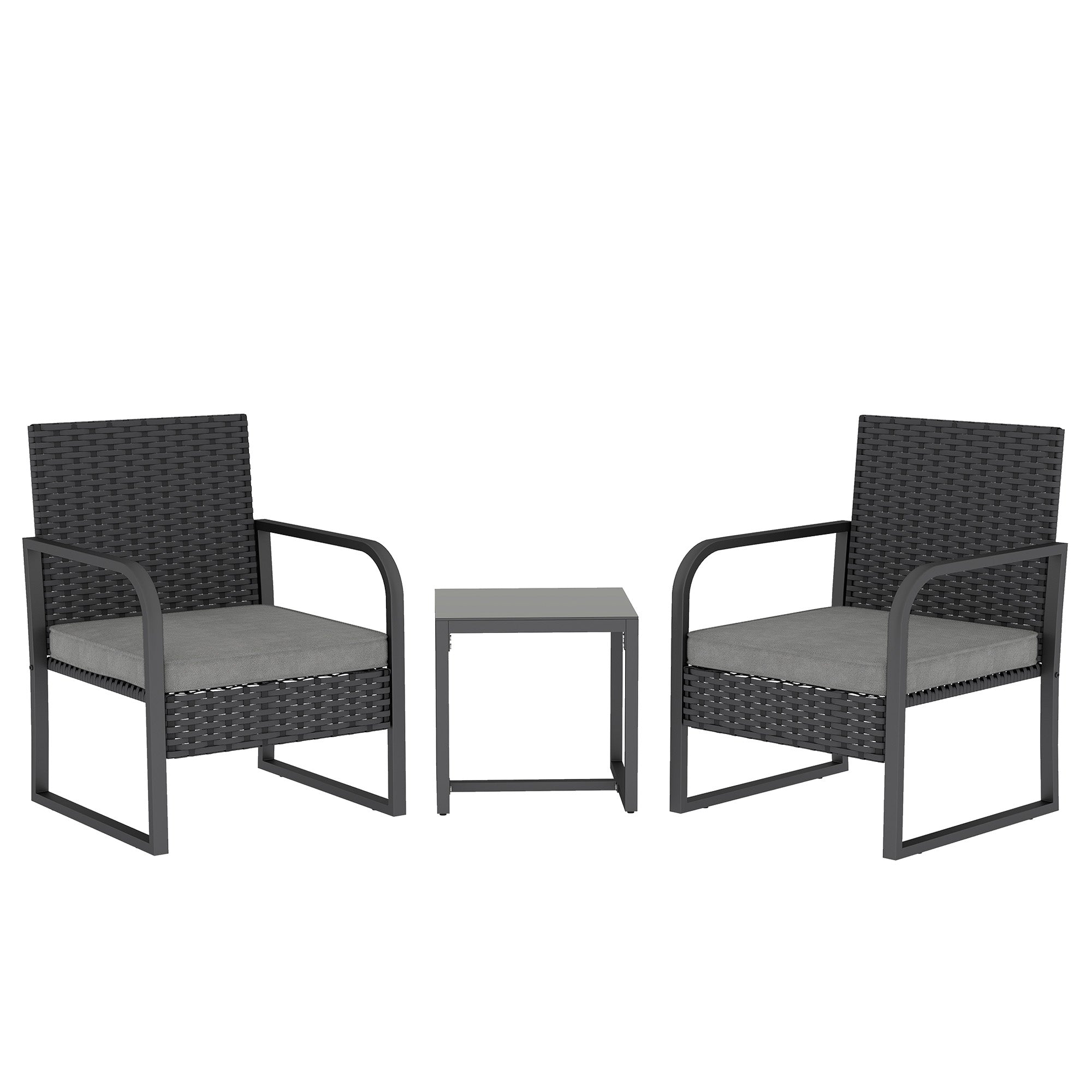 Outsunny Rattan Bistro Set, 3 Piece Garden Furniture Set with Cushions and Glass Top Table, Black 