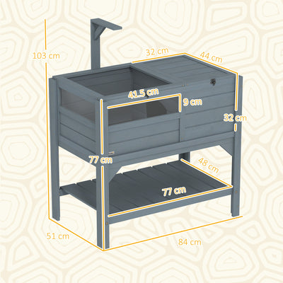 PawHut Wooden Tortoise House, with Shelter, Run, Shelf, Lamp Holder, Tray, Grey 