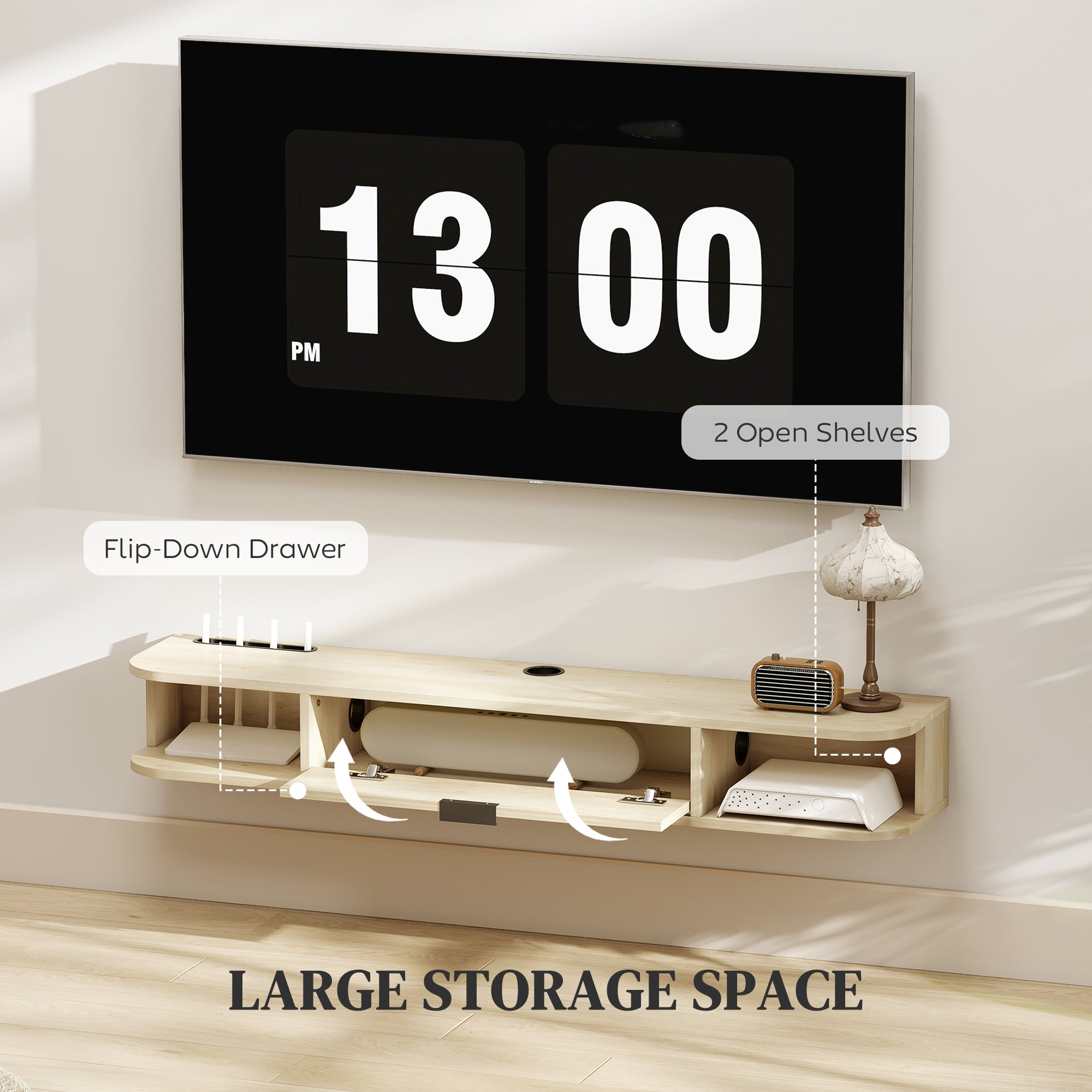 HOMCOM 120 cm Floating TV Unit for TVs up to 50 Inch - Natural 