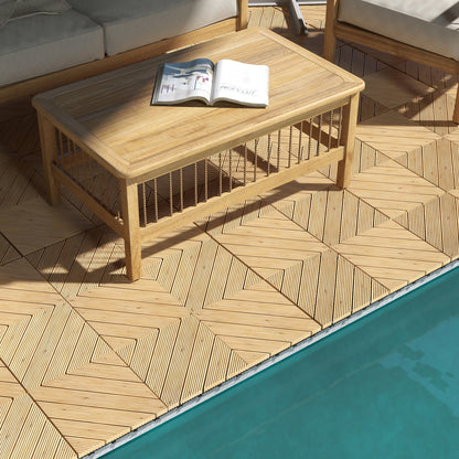 Outsunny 27 Pcs Wooden Interlocking Decking Tiles, 30 x 30 cm Anti-slip Outdoor Flooring Tiles, 0.81\'e3\'8e\'a1 per Pack, All Weather Use for Patio, Balcony, Terrace, Hot Tub, Yellow 