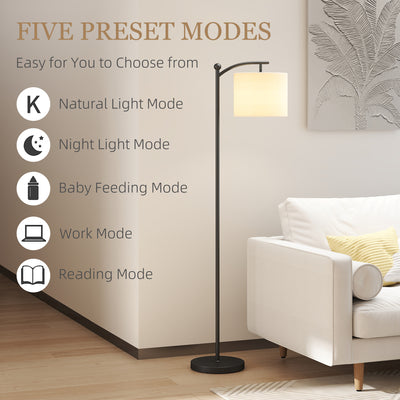 HOMCOM LED Floor Lamp, Stepless Dimmable Reading Standing Lamp with Magnetic Remote Control and 11 Colours Temperature & 11 Brightness Levels, 60 Min Timer for Living Room, Bedroom, Office, Black 
