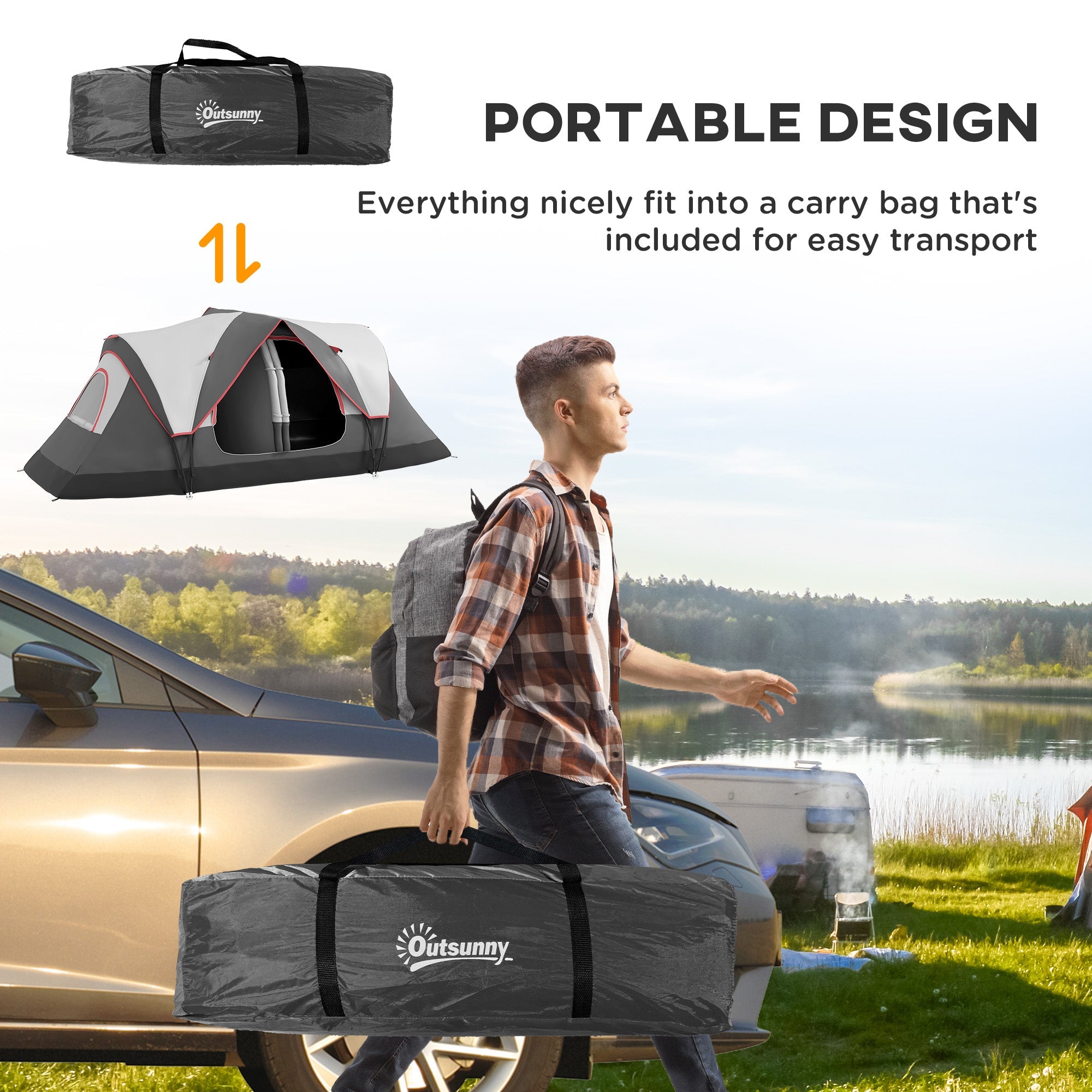 Outsunny Camping Tent for 6-8 Man with 2000mm Waterproof Rainfly and Carry Bag for Fishing Hiking Festival, Grey 