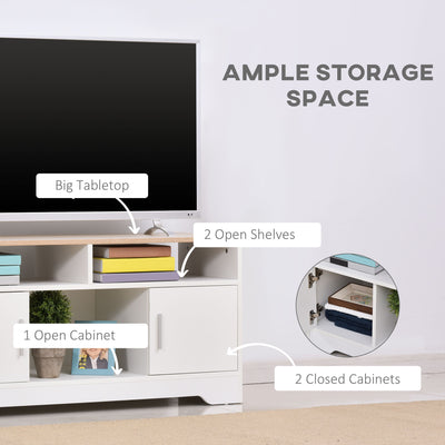 HOMCOM TV Stand Cabinet up to 50", Modern TV Unit with Storage, Open Shelves and Cable Management for Living Room, Bedroom, White 