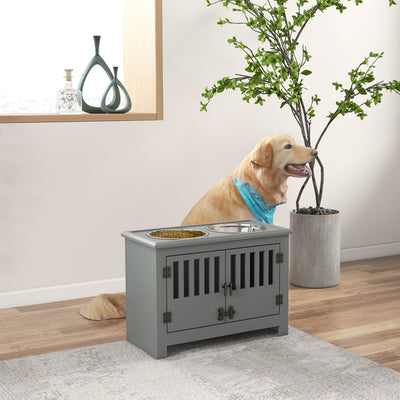 PawHut Raised Dog Bowls, Pet Feeding Station, with Storage, Food and Water Bowls, for Large Dogs - Grey 
