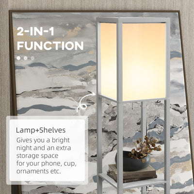 HOMCOM Modern Shelf Floor Lamp with Dual Ambient Light, Standing Lamp Living Room, Bedroom, 156cm, Grey 