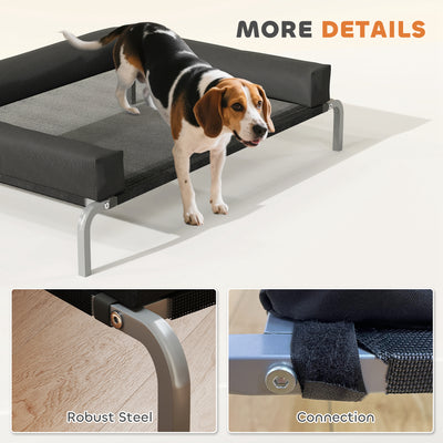 PawHut Elevated Dog Bed with Removable Bolsters, Raised Dog Bed for Medium Breeds, Portable Indoor & Outdoor Pet Cots, Black 
