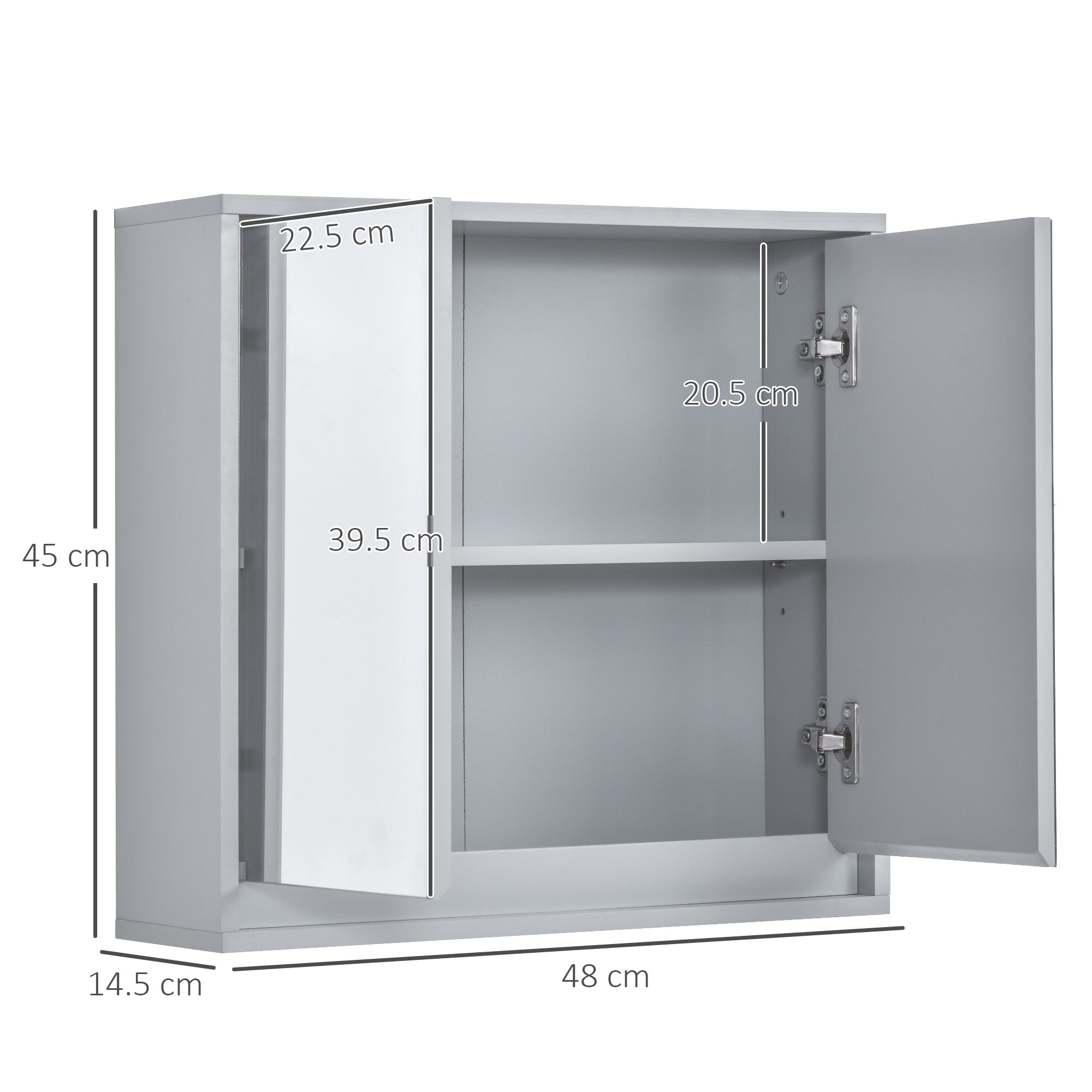 HOMCOM Wall Mounted Mirror Cabinet with Storage Shelf Bathroom Cupboard Double Door Grey 