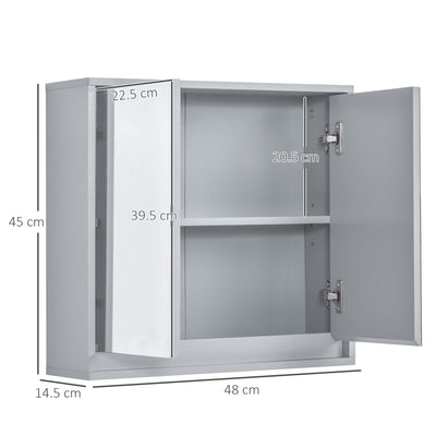 HOMCOM Wall Mounted Mirror Cabinet with Storage Shelf Bathroom Cupboard Double Door Grey 