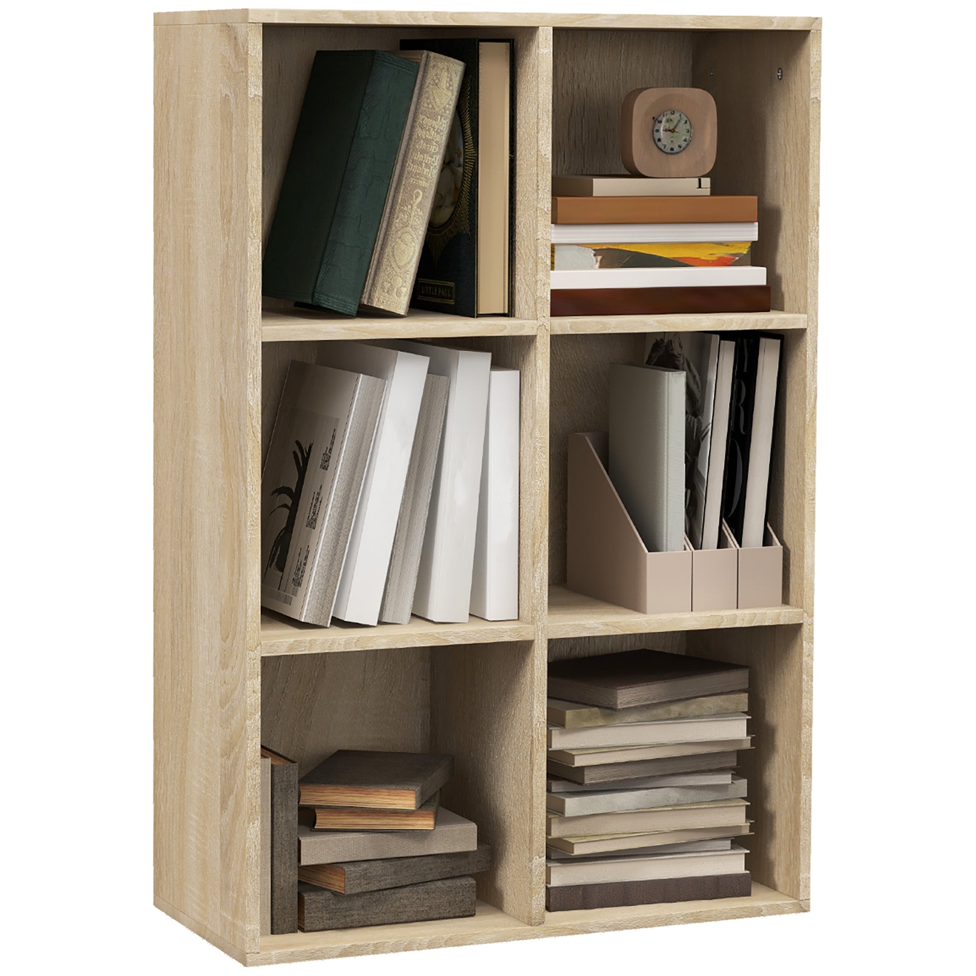 HOMCOM Six-Cube Bookcase - Oak Wood Effect 