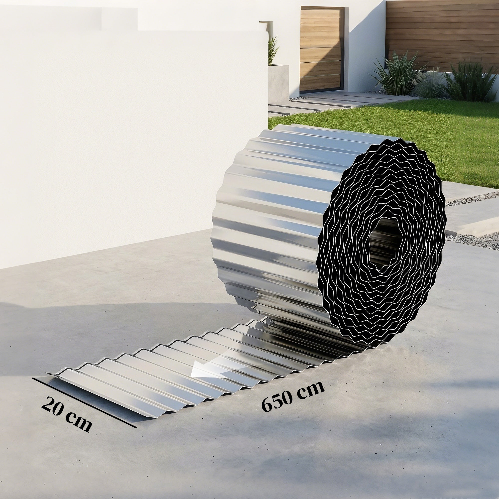 Outsunny Metal Garden Edging Border, 8 in x 21.3 ft Corrugated Heavy Duty Galvanised Steel Lawn Edging, Silver Tone 