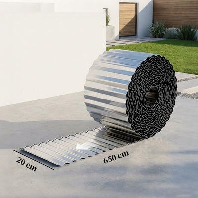 Outsunny Metal Garden Edging Border, 8 in x 21.3 ft Corrugated Heavy Duty Galvanised Steel Lawn Edging, Silver Tone 