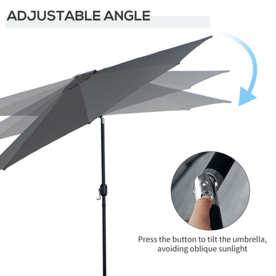 Outsunny 3(m) Tilting Parasol Garden Umbrellas, Outdoor Sun Shade with 8 Ribs, Tilt and Crank Handle for Balcony, Bench, Garden, Dark Grey 