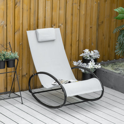 Outsunny Outdoor Rocking Chair Sun Lounger Recliner Rocker with Texteline Fabric Patio Garden Relaxer with Pillow Grey 