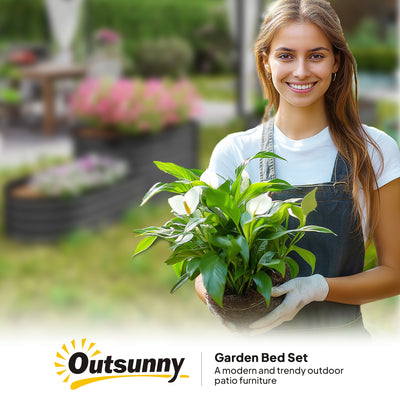 Outsunny Two-Tier Galvanised Steel Garden Planter - Dark Grey 