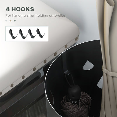 HOMCOM Freestanding Umbrella Stand for Hallway, Round Umbrella Basket with 4 Hooks and Drip Tray for Entryway, Dark Grey 