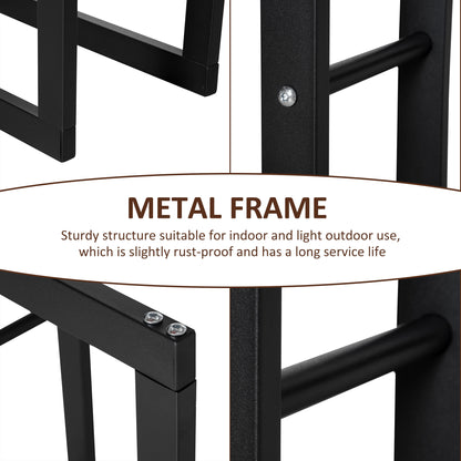 HOMCOM Metal Firewood Log Holder Tall Firewood Rack Indoor Outdoor Fireplace Wood Storage Shelf with Side Rails, Rust-Resistant, Black, 60W x 25D x 100H cm 
